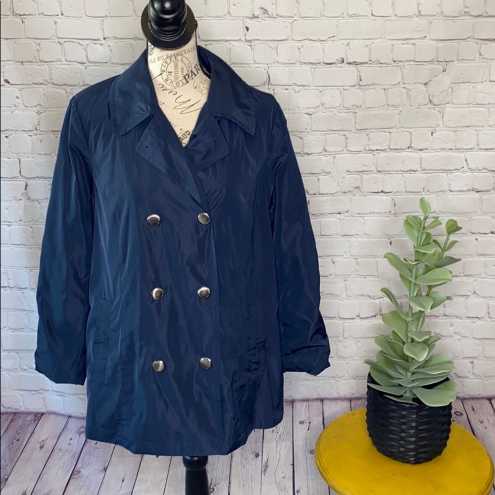 Dennis Basso trench raincoat peacoat navy jacket S